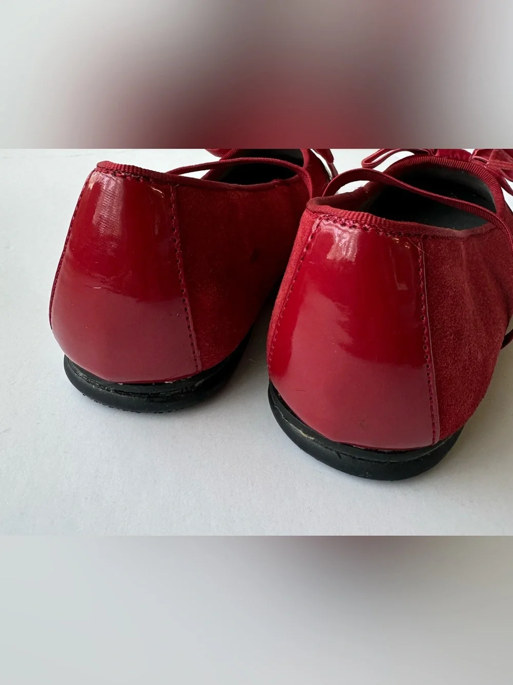 Girls Red Leather Mary Jane Dress Shoes with Velvet Bow
